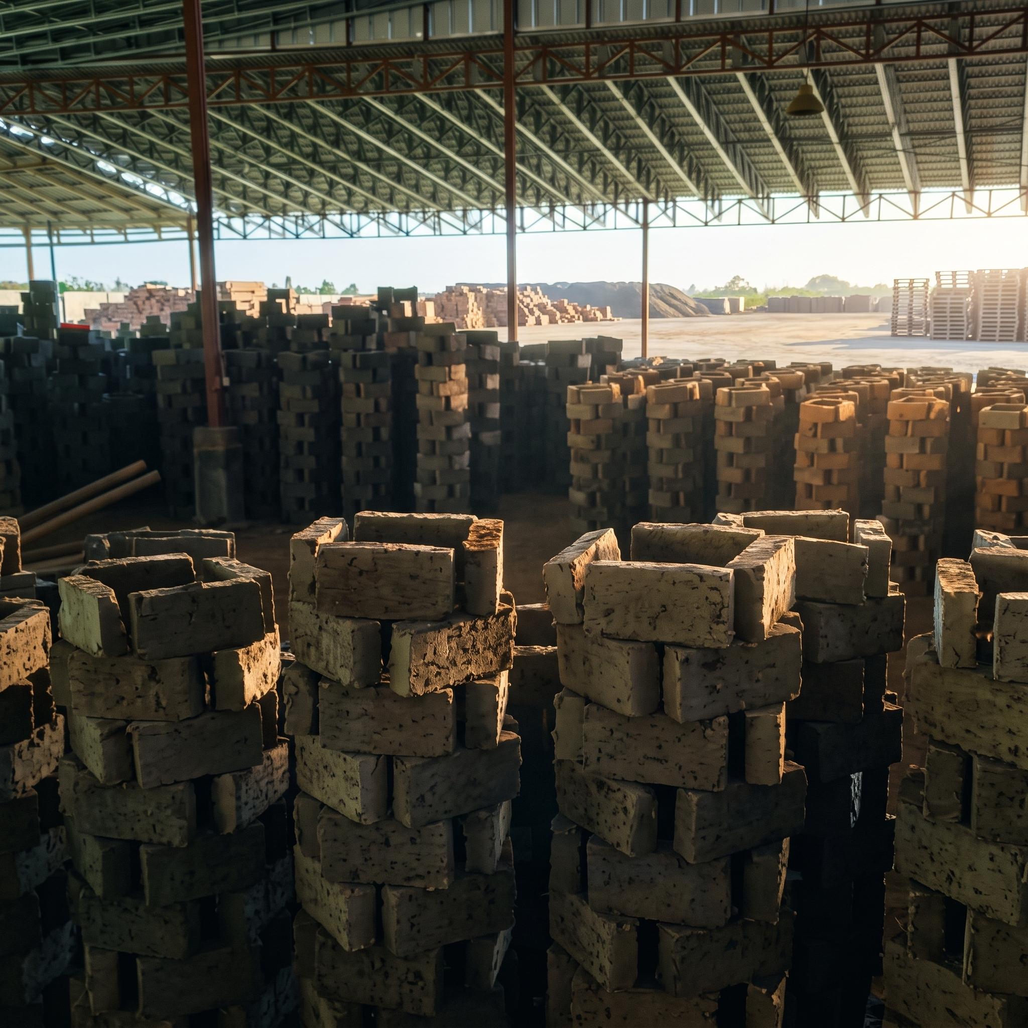 Area produksi dan tumpukan batu bata Mutiara Brick